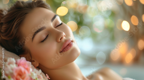 Cosmetic Renewal Portrait of a Woman with Eyes Closed in Spa