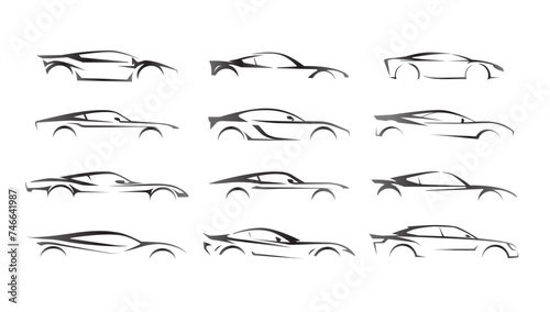 Creative sport car vehicle silhouette collection set logo design vector illustration 