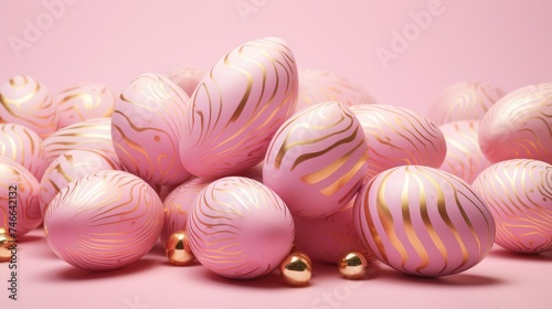 Happy easter. Pink easter eggs on pink background. Сlose up.