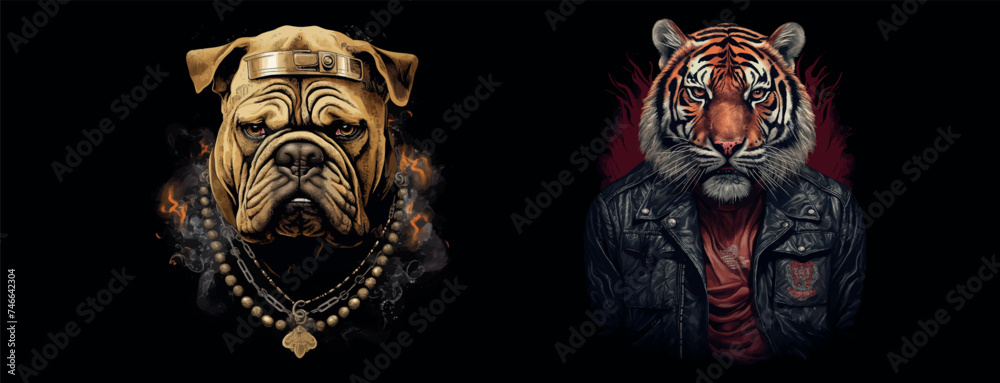 Mystical Tiger in Leather Jacket and Enigmatic Golden Artifact: A Conceptual Art Illustration for Modern Fantasy and Adventure