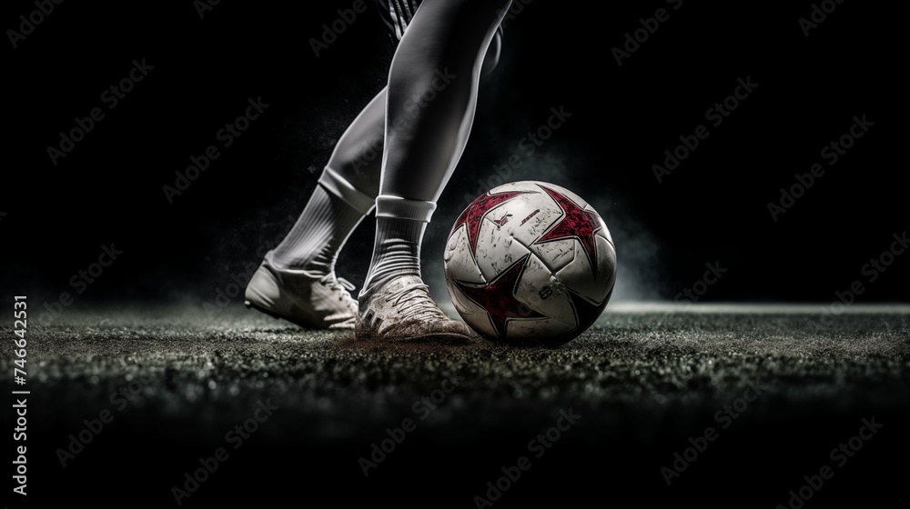 A soccer player ready to strike the ball