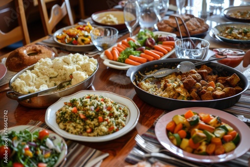 A family potluck dinner, each dish telling a story of cultural heritage and familial bonds.