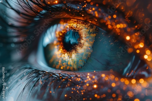 Close-up of a human eye with digital pixels suggesting themes of technology and cybersecurity, possibly for events related to AI or digital innovation.