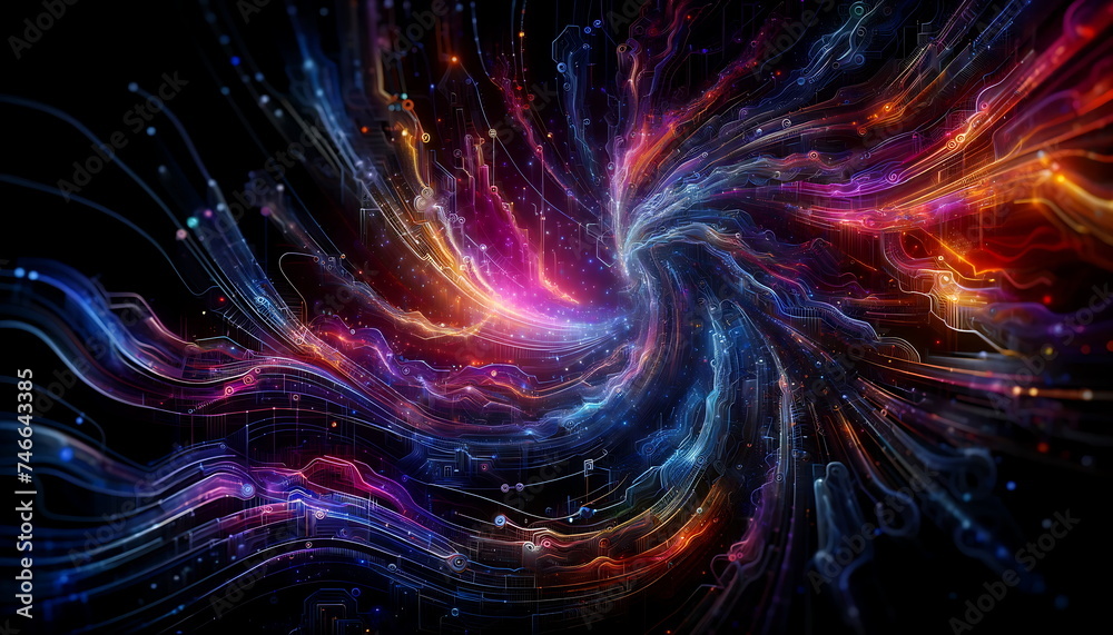 Vibrant pink and blue Cosmic Waves, A Journey Through Space Colors and Textures