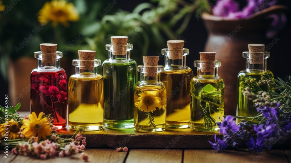 Flower essential oils collection. Neural network AI generated art Flower essential oils collection. Neural network AI generated art