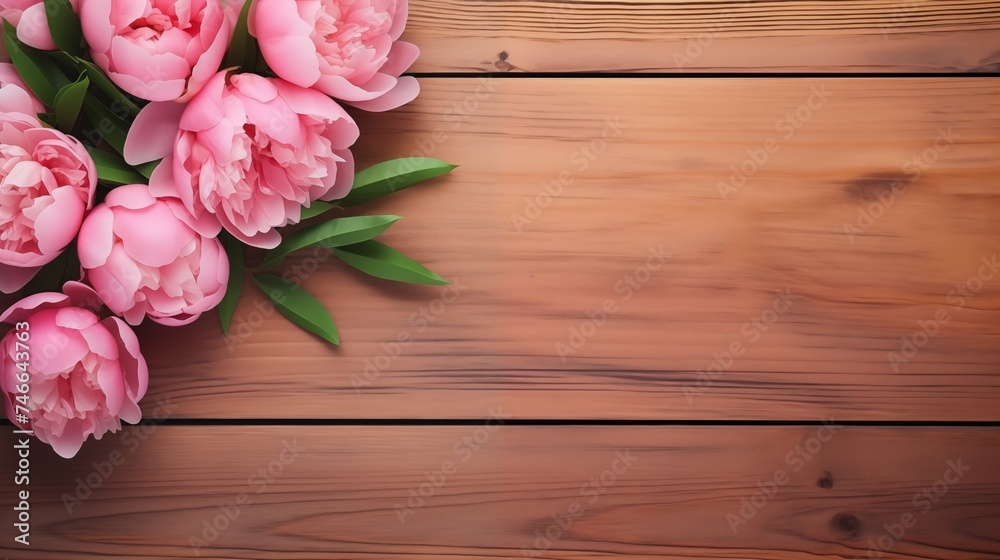 Floral composition on wooden table, cozy and warm office concept Floral composition on wooden table, cozy and warm office concept