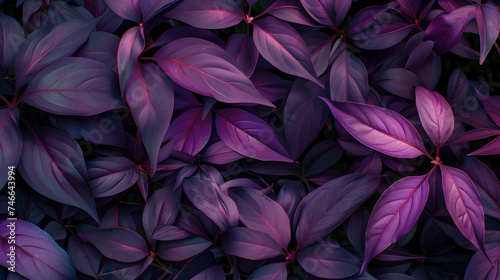 A dense arrangement of dark purple leaves creating a lush and moody botanical background.