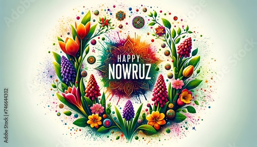 Illustration for persian new year nowruz in a paint splatters style. photo