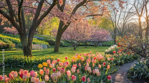 Springtime sees the blossoming of flowers in vibrant colors, radiating beauty, coolness, and peacefulness