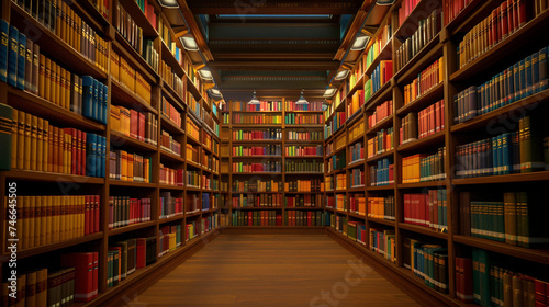 Library shelves filled with books of various subjects