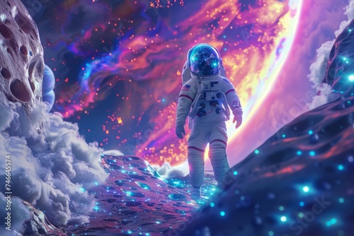 Astronaut Exploring Cosmic Phenomena in Space 