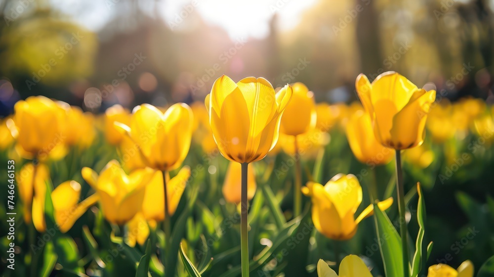 Obraz premium In spring, flowers bloom with vibrant colors, radiating beauty, coolness, and tranquility