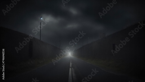 prison road in night darkness with clouds