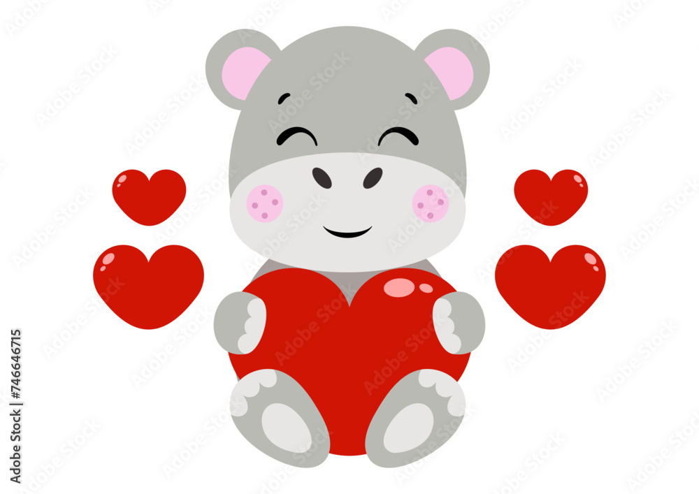 Loving hippo with red hearts Loving hippo with red hearts