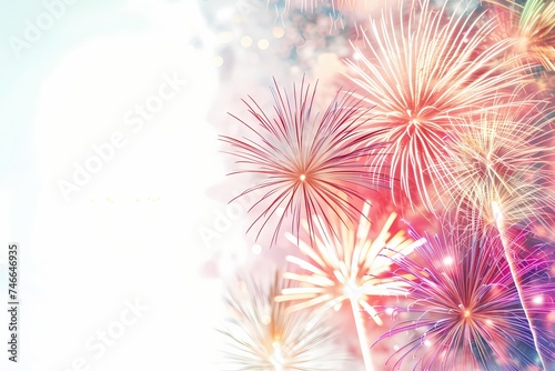 A breathtaking scene featuring a stunning fireworks display on a white background, creating a mesmerizing ambiance for a joyous birthday event. © CREATER CENTER