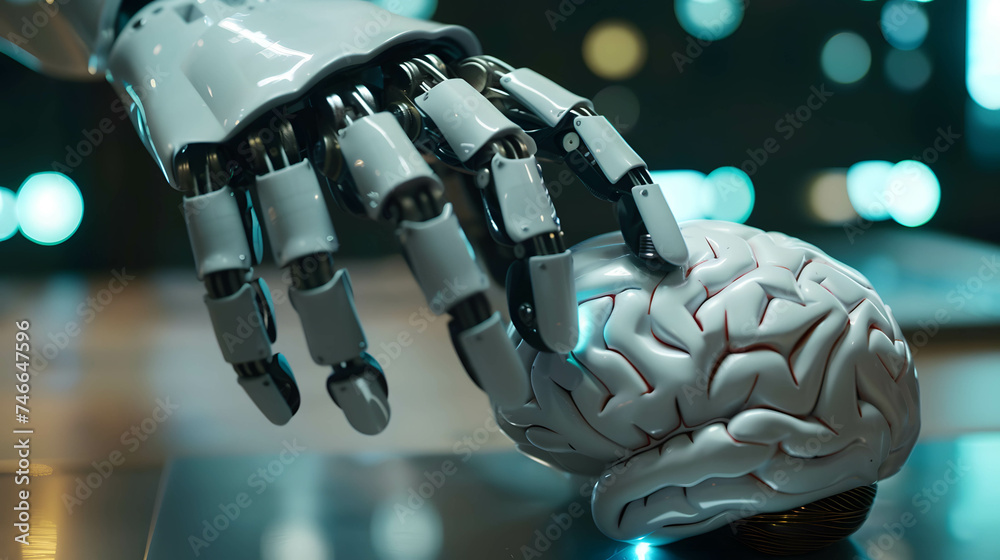 Robot controlling the human brain and thoughts, artificial intelligence ...
