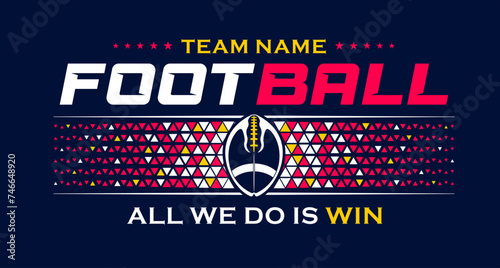 American football team fan vector clipart. Banner, card, flyer, t shirt print design. 
Isolated on dark blue background. 
