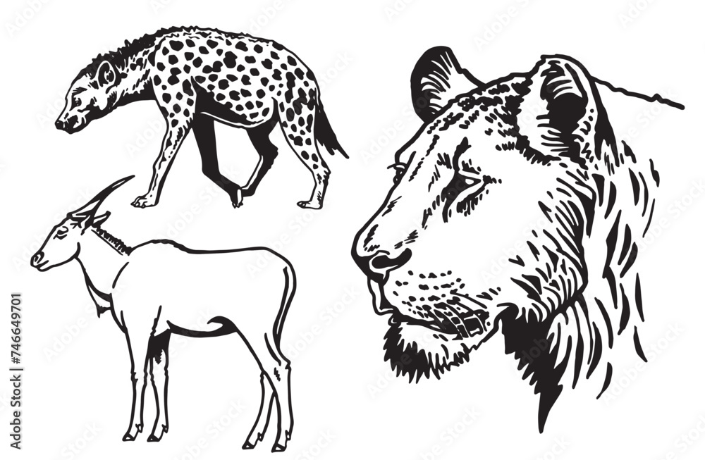 Naklejka premium Graphical set of animals on white background, vector illustration