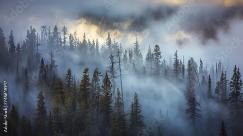 Mystical Fog in Dense Forest #746649947