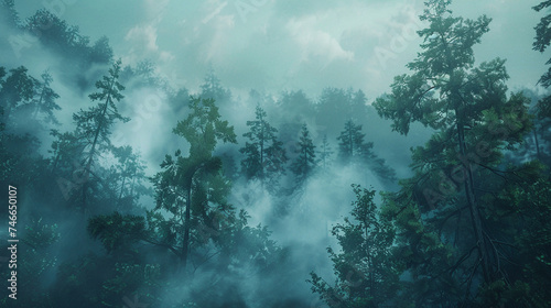 Mystical Fog in Dense Forest #746650107