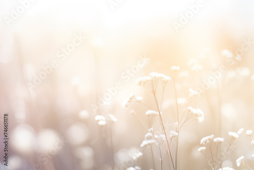 Serene meadow of white flowers basking in golden sunlight
