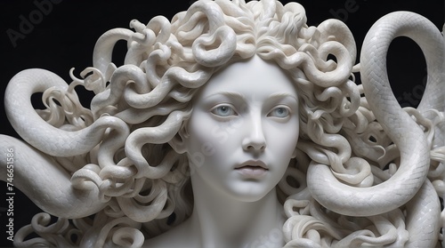 White marble sculpture of Medusa, close up