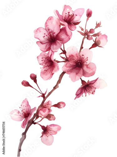 individual botanical Cherry Blossom (Sakura), simple watercolor illustration
