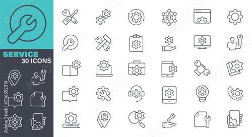 Service line vector Icon set. Pixel perfect. Editable stroke. The set contains icons: Support, Call Center, Work Tool. stock illustration. Icon Symbol, Work Tool, Repairing, Technology