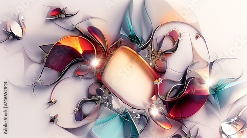 Abstract Artistic Composition with Vivid Curves and Metallic Accents