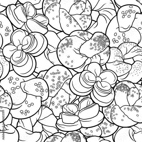 Wallpaper Mural Pastries, buns, croissants seamless pattern. Hand drawn monochrome bakery shop illustration. Torontodigital.ca