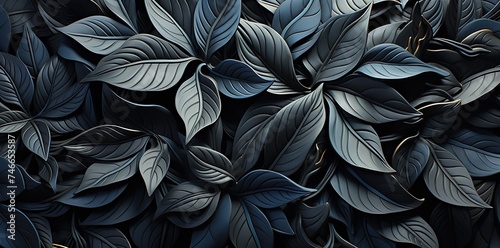 a pattern made of black leaves and a lot of shadows, in the style of luxurious textures, abstraction, photorealistic detailing, flowing forms