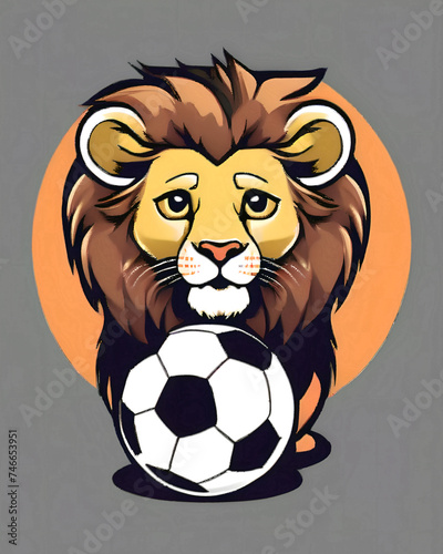 image of a cute little lion with a soccer ball