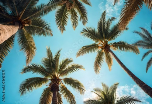 palm tree on a blue sky background © Fozia