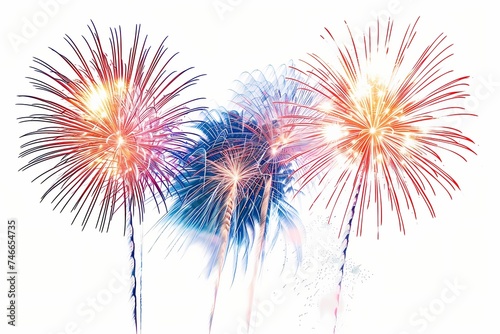 A mesmerizing display of fireworks against a pristine white background  adding a touch of sparkle and excitement to a birthday party.