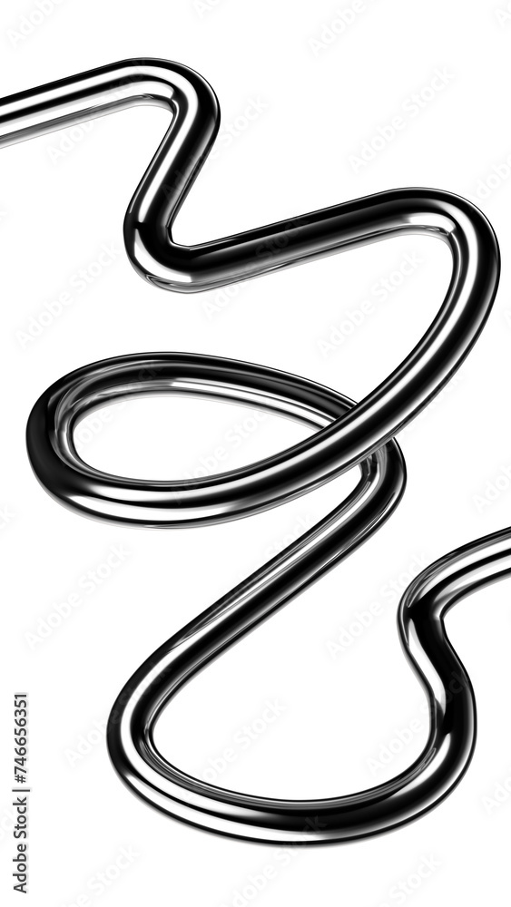 Metallic squiggle shape isolated. Futuristic metal tangled line design element, abstract metal curve 3d rendering Metallic squiggle shape isolated. Futuristic metal tangled line design element, abstract metal curve 3d rendering