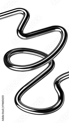 Metallic squiggle shape isolated. Futuristic metal tangled line design element, abstract metal curve 3d rendering photo