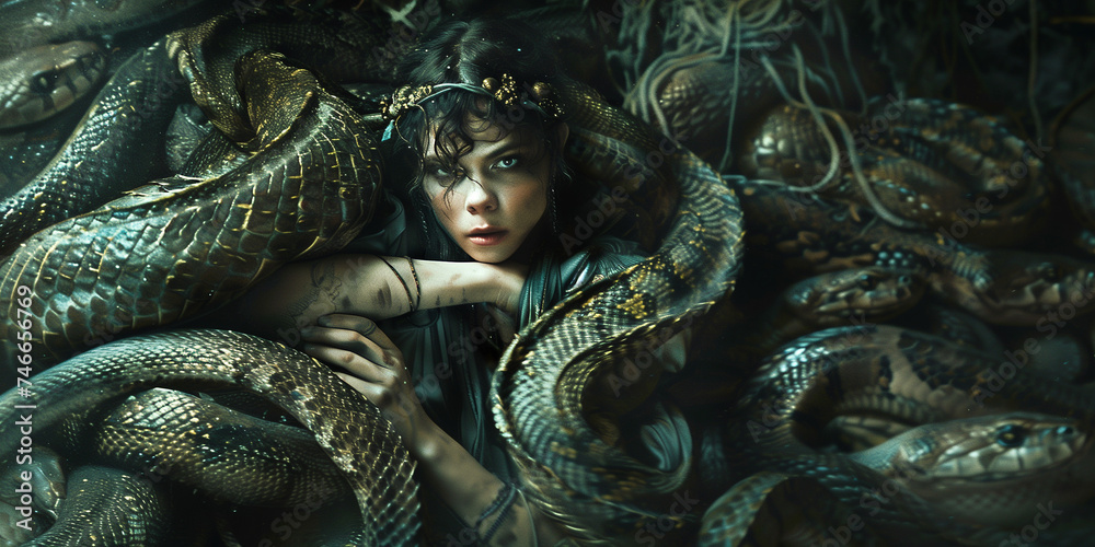 Fashion Model Medusa In a Den of Snakes Fashion Model Medusa In a Den of Snakes