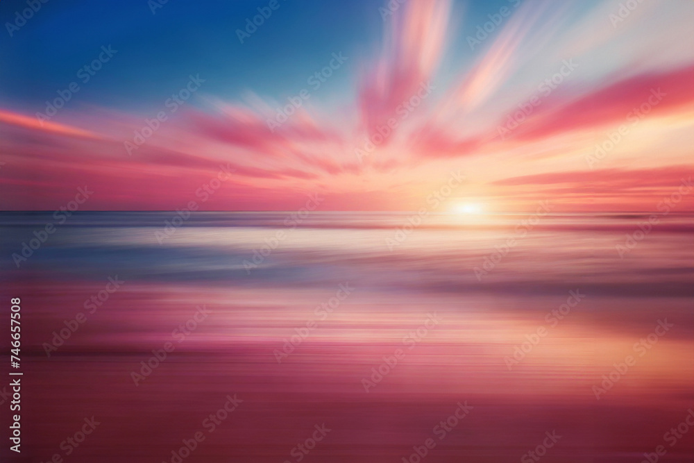 Abstract pink sunset sky and ocean nature background with blurred panning motion
