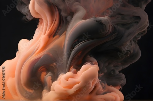 Creative dark abstract black and peach color smoke mix.
