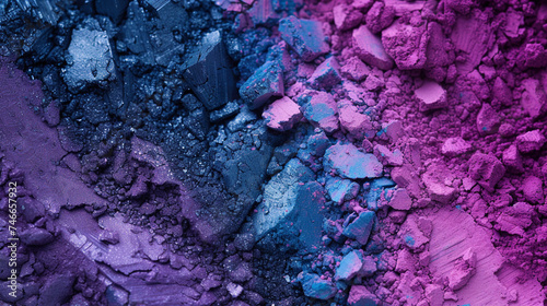 Crushed blue violet eyeshadows. Swatches of decorative cosmetics copy space. Make-up concept. Blue purple powder textured background photo