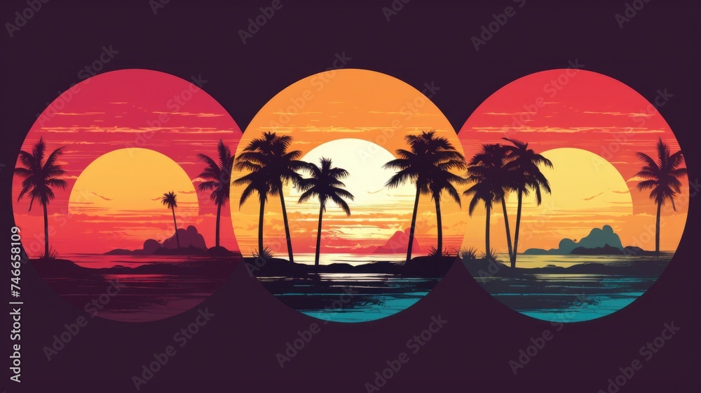 Beautiful sunset scene with palm trees, perfect for travel websites