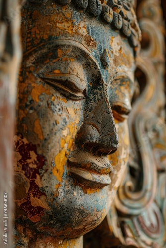 Detailed close up of a statue depicting a person s face. Suitable for various design projects