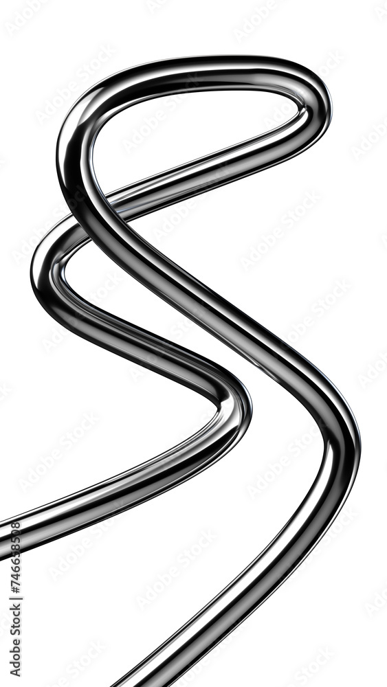 Wavy squiggle line shape isolated. Futuristic metal curve design element 3d rendering Wavy squiggle line shape isolated. Futuristic metal curve design element 3d rendering