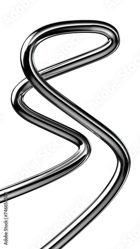 Metallic wriggling line shape isolated. Futuristic metal curve design element, abstract metal wire 3d rendering