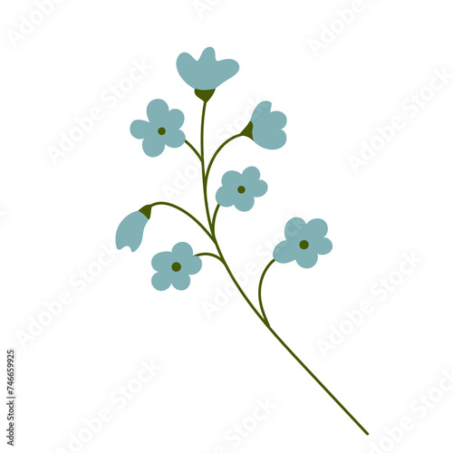 Branch with small flowers.Simple flat illustration