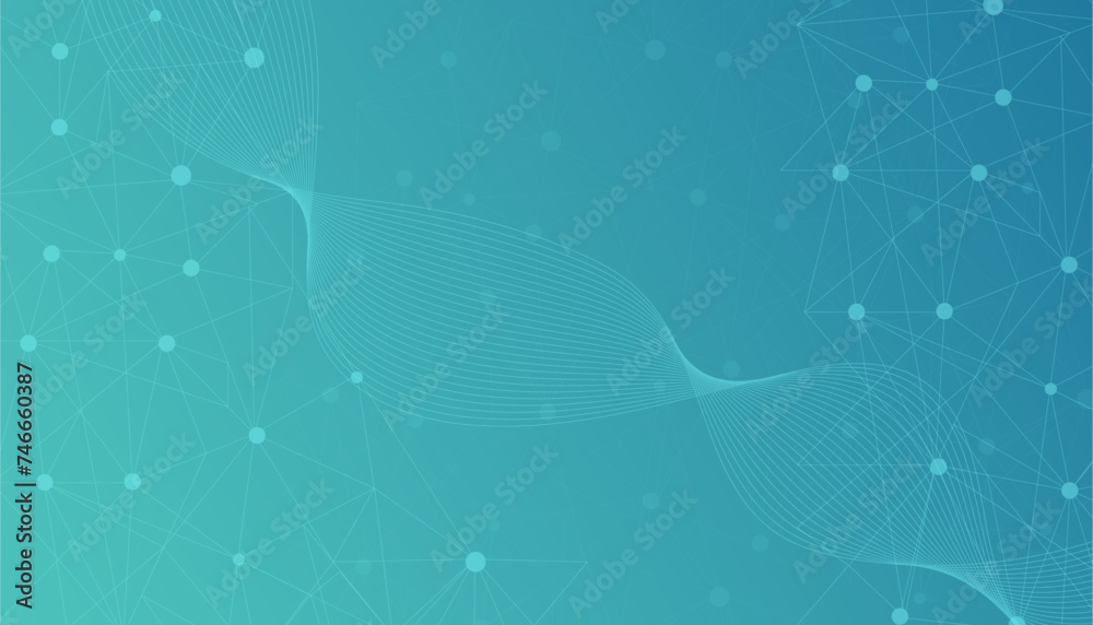 Abstract technology background with connected dots and wave lines - obrazy, fototapety, plakaty 