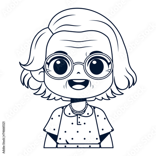 Vector Cute Old Woman Glasses Avatar Grandmother Character Illustration Isolated
