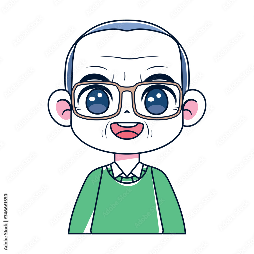 Vector Cute Old Man Bald Glasses Avatar Grandfather Illustration Isolated Vector Cute Old Man Bald Glasses Avatar Grandfather Illustration Isolated