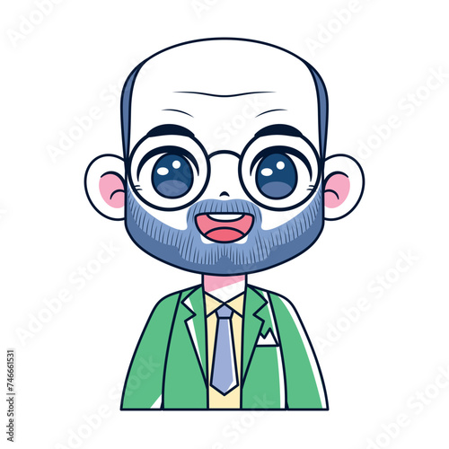 Vector Cute Old Man Beard Glasses Avatar Grandfather Illustration Isolated © aratehortua