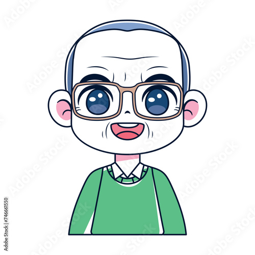 Vector Cute Old Man Bald Glasses Avatar Grandfather Illustration Isolated